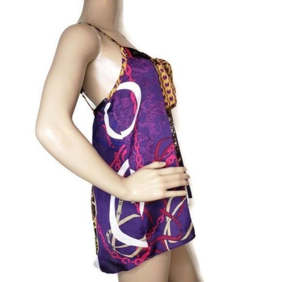 Express Women Purple Multicolor Chain Print Satin Tie-Front Camisole tank Top xs - Picture 4 of 7